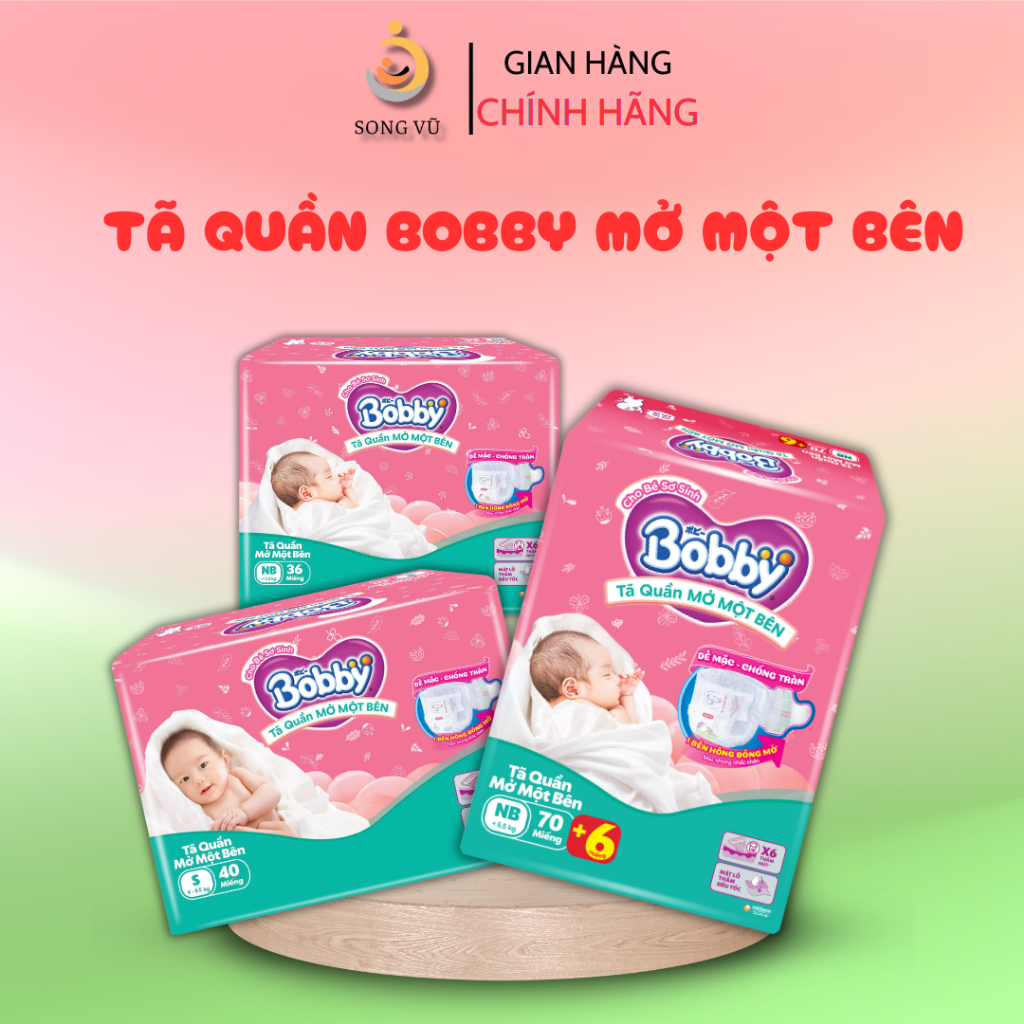 Tã / bỉm quần Mở Một Bên Bobby dễ mặc cho bé sơ sinh NB-s/S-m NPP Song Vũ