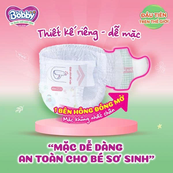 Tã / bỉm quần Mở Một Bên Bobby dễ mặc cho bé sơ sinh NB-s/S-m NPP Song Vũ