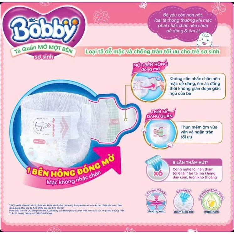 Tã / bỉm quần Mở Một Bên Bobby dễ mặc cho bé sơ sinh NB-s/S-m NPP Song Vũ