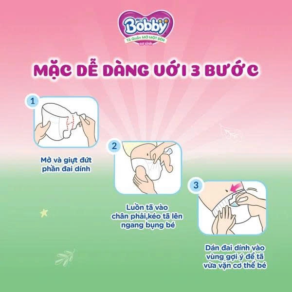 Tã / bỉm quần Mở Một Bên Bobby dễ mặc cho bé sơ sinh NB-s/S-m NPP Song Vũ