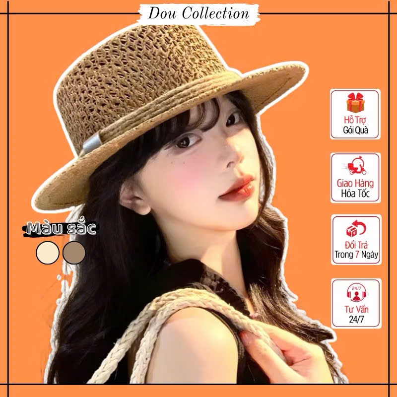 Nón Cói Unisex Dáng Fedora Vành Ngắn Dệt Thoáng Nhẹ Phối Dây Thừng Cổ Điển Phù Hợp Mang Dạo Phố Đi Chơi - Mã NC131