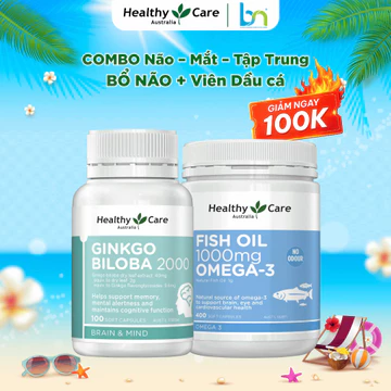Combo Viên uống Dầu Cá Fish oil 400V, Viên Uống Bổ Não GINKGO BILOBA 2000