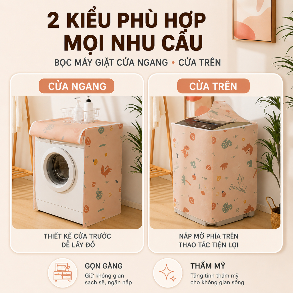 Bọc Máy Giặt Cửa Ngang Cửa Trên Chống Bụi Chống Nước Loại Dày , Áo Trùm Máy Giặt Che Phủ Kín Thân