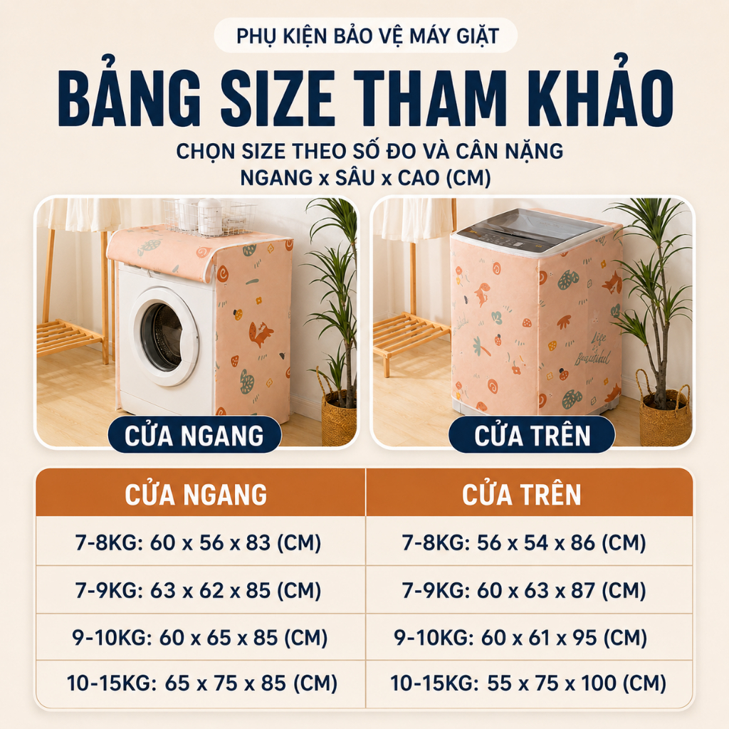Bọc Máy Giặt Cửa Ngang Cửa Trên Chống Bụi Chống Nước Loại Dày , Áo Trùm Máy Giặt Che Phủ Kín Thân