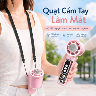 （Hot Sale）Quạt Cầm Tay Mini QCOOKO – Tích Điện 3000mAh, Làm Mát Nhanh, Có LED & Dây Đeo Cổ