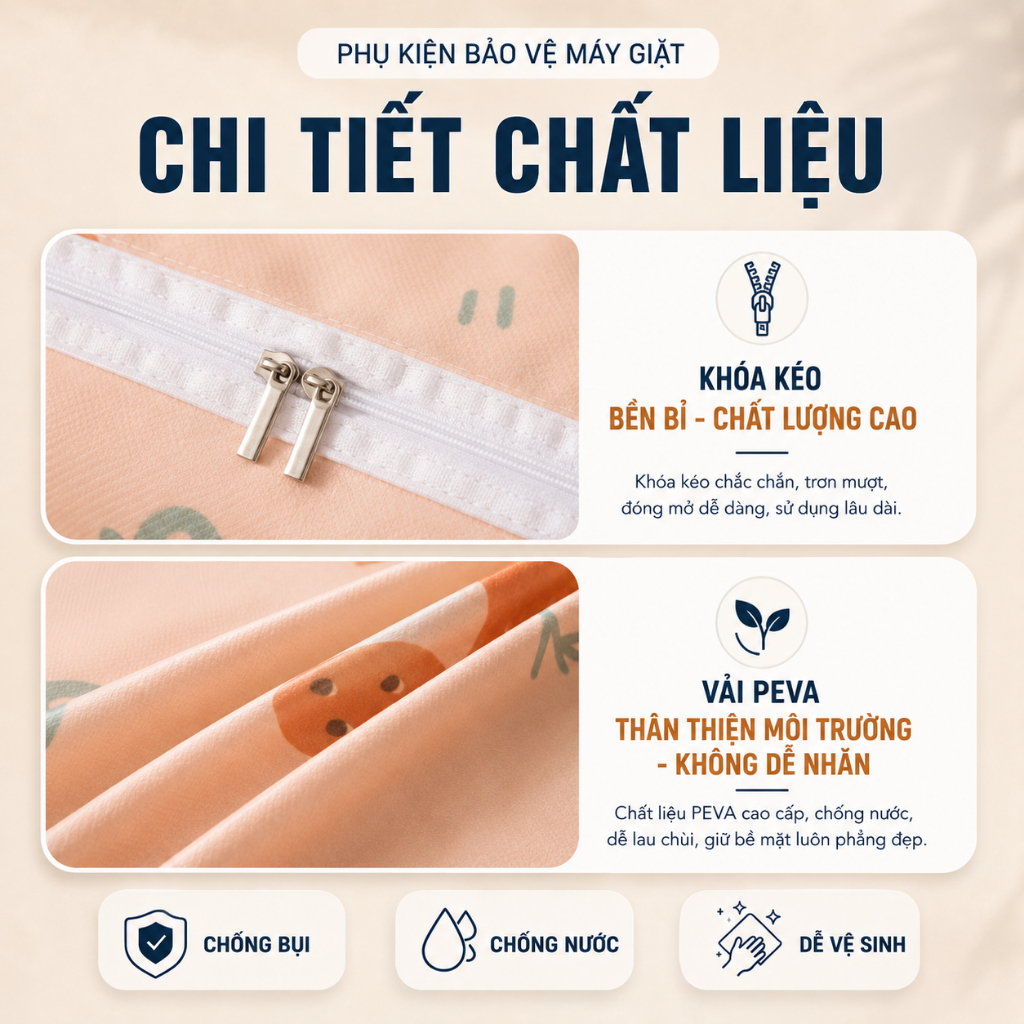 Bọc Máy Giặt Cửa Ngang Cửa Trên Chống Bụi Chống Nước Loại Dày , Áo Trùm Máy Giặt Che Phủ Kín Thân