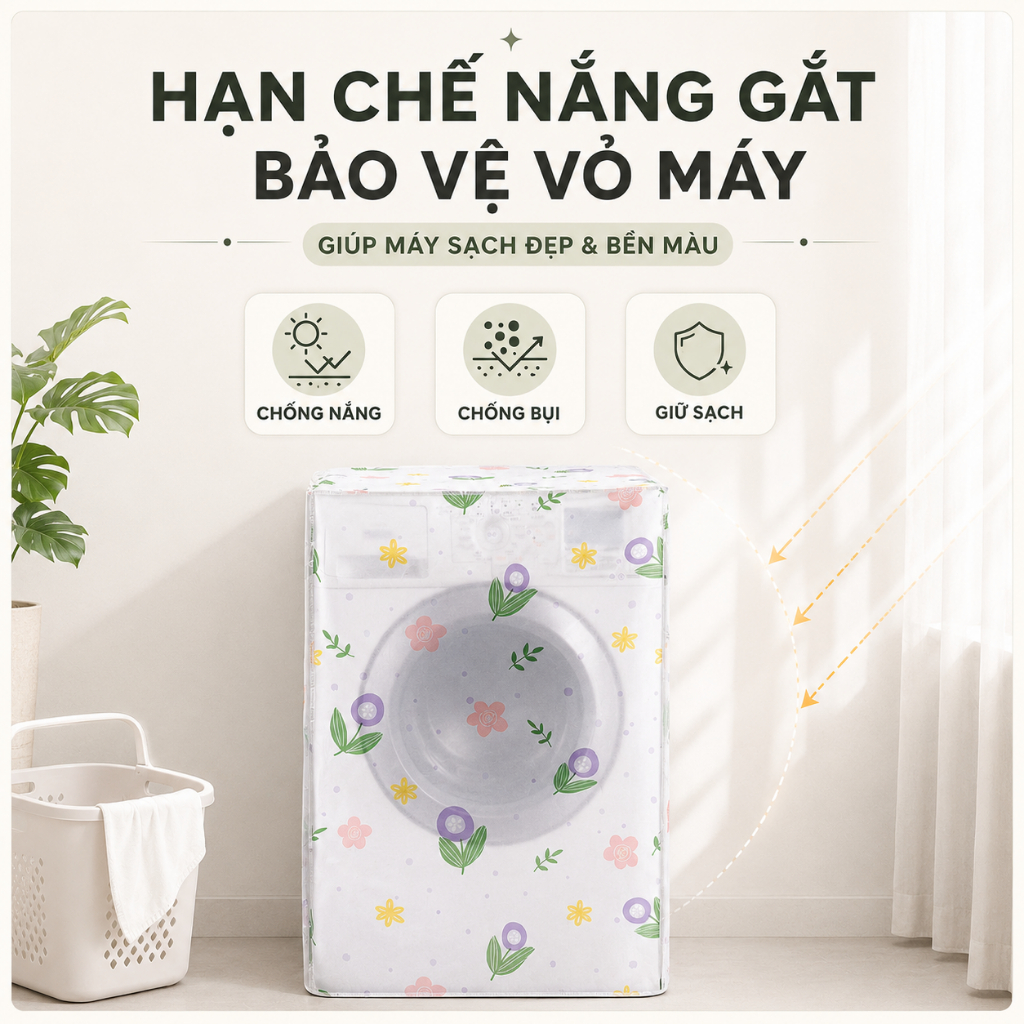 Bọc Máy Giặt Cửa Ngang Cửa Trên Chống Bụi Chống Nước Loại Dày , Áo Trùm Máy Giặt Che Phủ Kín Thân