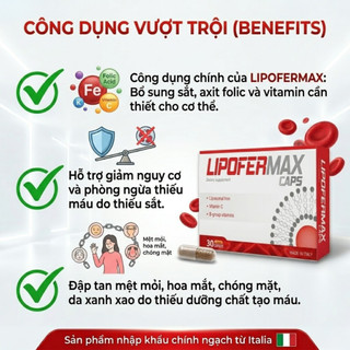 Sắt Liposome Lipofermax Ý - Viên Uống Bổ Máu, Bổ Sung Sắt Cho Bà Bầu, Phụ Nữ Sau Sinh - Hộp 30 Viên Chính Hãng