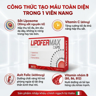 Sắt Liposome Lipofermax Ý - Viên Uống Bổ Máu, Bổ Sung Sắt Cho Bà Bầu, Phụ Nữ Sau Sinh - Hộp 30 Viên Chính Hãng