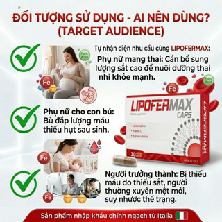 Sắt Liposome Lipofermax Ý - Viên Uống Bổ Máu, Bổ Sung Sắt Cho Bà Bầu, Phụ Nữ Sau Sinh - Hộp 30 Viên Chính Hãng