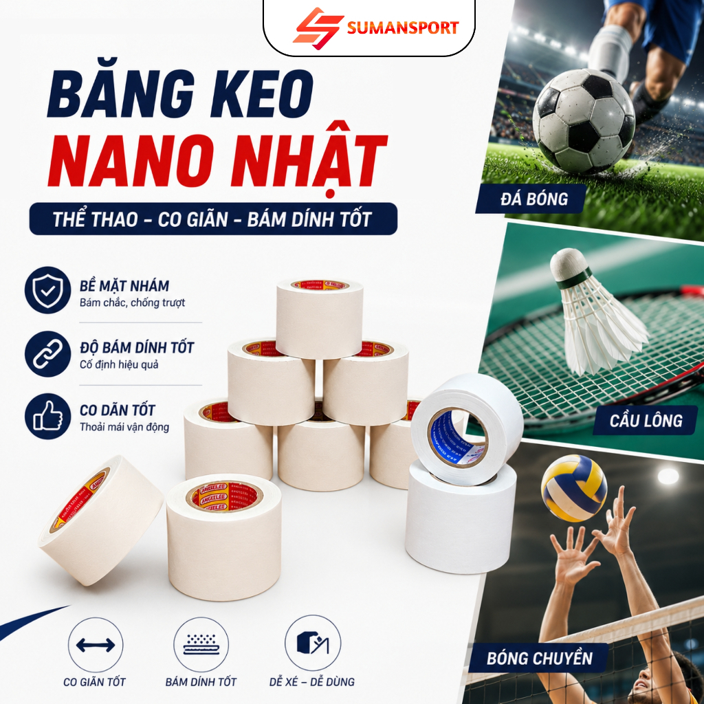 Băng keo thể thao quấn cổ chân đá bóng đa năng,băng cuốn cổ tay thể thao đá banh Nano Nhật hỗ trợ chấn thương