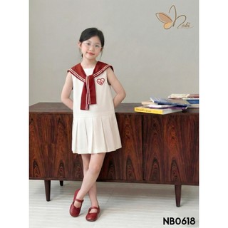 [B&G] Đầm váy NB dáng suông phối cổ thủy thủ nổi bật đỏ đô và xanh nauy cho bé gái từ 2-12 tuổi