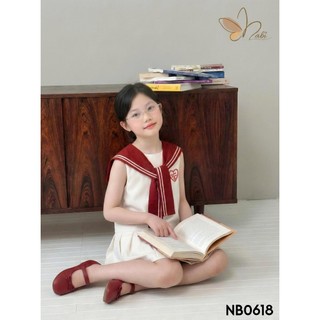 [B&G] Đầm váy NB dáng suông phối cổ thủy thủ nổi bật đỏ đô và xanh nauy cho bé gái từ 2-12 tuổi