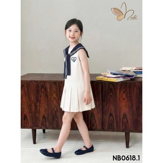 [B&G] Đầm váy NB dáng suông phối cổ thủy thủ nổi bật đỏ đô và xanh nauy cho bé gái từ 2-12 tuổi