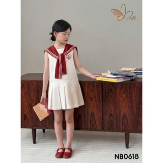 [B&G] Đầm váy NB dáng suông phối cổ thủy thủ nổi bật đỏ đô và xanh nauy cho bé gái từ 2-12 tuổi