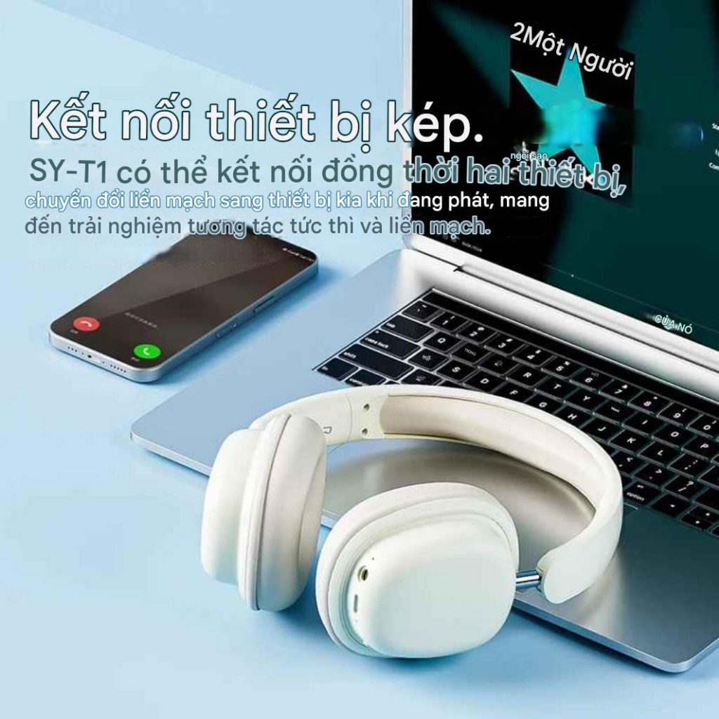Tai nghe Chụp tai Bluetooth SYT1- Âm Thanh HiFi &Chống Ồn Chủ Động, Kèm Mic Rời Kết Nối Pin Trâu 20H - ảnh 7