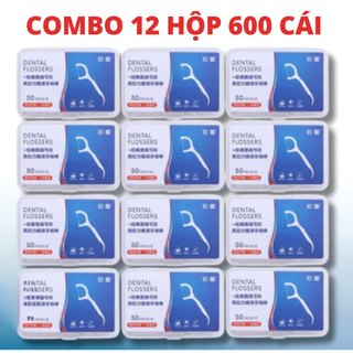 Combo 12 Hộp 600 Chiếc Tăm Chỉ Nha Khoa, Tăm Xỉa Răng Thông Minh Làm Sạch Kẽ Răng Chống Hôi Miệng