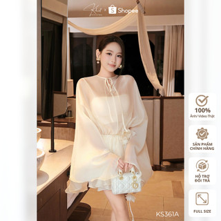 Set váy tơ hàn Khiết Style kem phối chân váy xoè phong cách bay bổng, có kèm bra KS361A