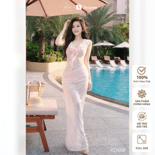 Đầm Ren Khiết Style Hoa Dài Cổ Tim Bèo Tầng Đính Hoa Dịu Dàng Sang Trọng Nữ Tính KD658