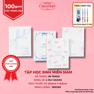 Tập Học Sinh A5 Bìa NƠ Kẻ 4 Ô Ly 96 Trang Giấy 100gsm Có Tráng Keo Không Thấm Nhòe Chống Lóa NA5-09-014