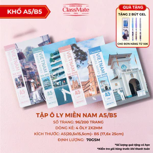 Tập Học Sinh Kẻ 4 Ô Ly Travel Note CLASSMATE, Tập Sinh Viên 96/200 Trang Bìa Dày Chống Nước Giấy 70gsm Không Thấm