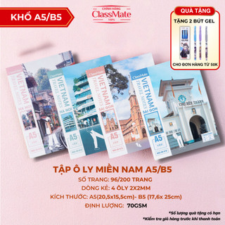 [Ô LY MIỀN NAM] Tập Học Sinh Kẻ 4 Ô Ly A5/B5, Tập Sinh Viên 96/200 Trang CLASSMATE TRAVEL Giấy 70gsm NA5-09-18/019