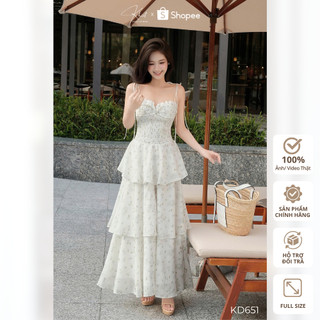 Đầm Maxi Khiết Style Hoa Nhí Tầng Bay Hai Dây Nhún Ng.ực Nàng Thơ Dịu Dàng Vintage KD651