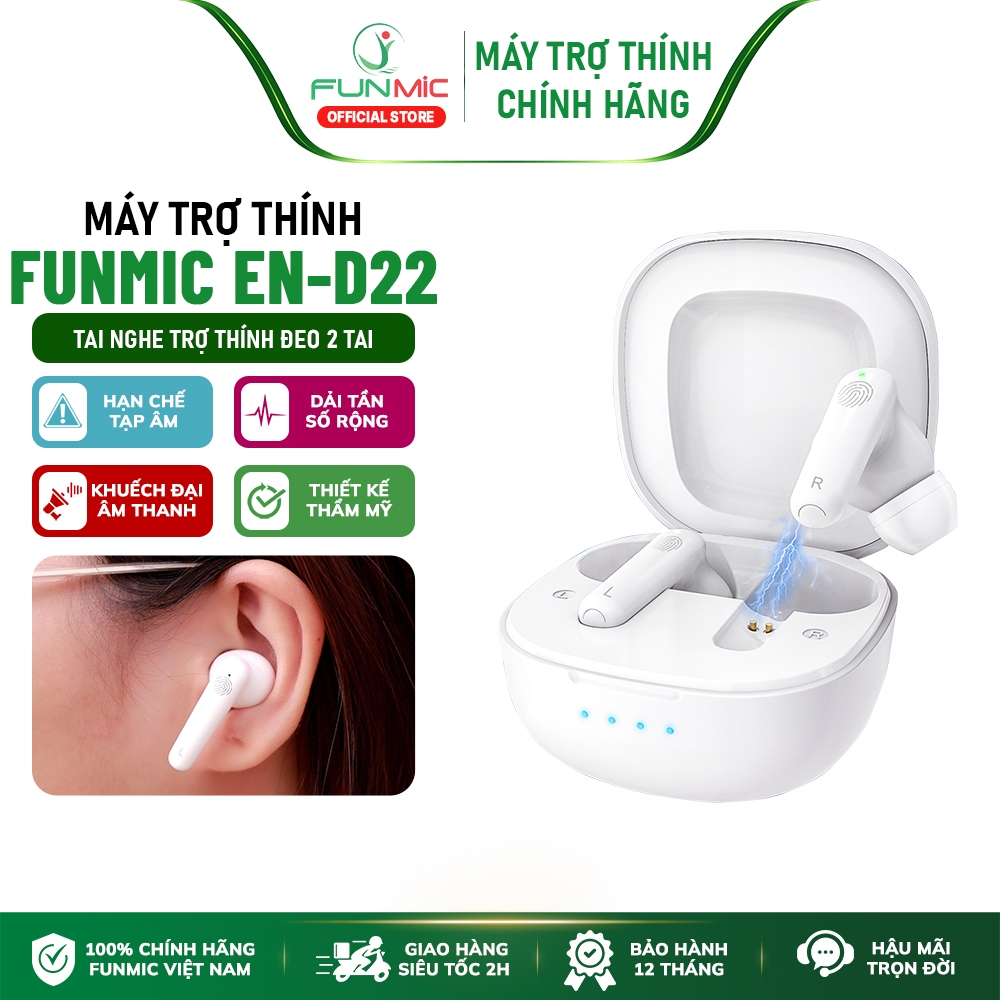 Máy trợ thính cao cấp pin sạc Funmic EN-D22 - Khuyếch đại âm thanh to rõ, hạn chế tạp âm tốt