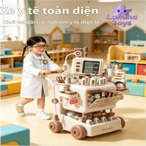 💓 Xe đẩy y tế giả lập có thẻ CT | Bàn bác sĩ có âm thanh ánh sáng, đồ chơi tương tác phát triển trí tuệ cho bé