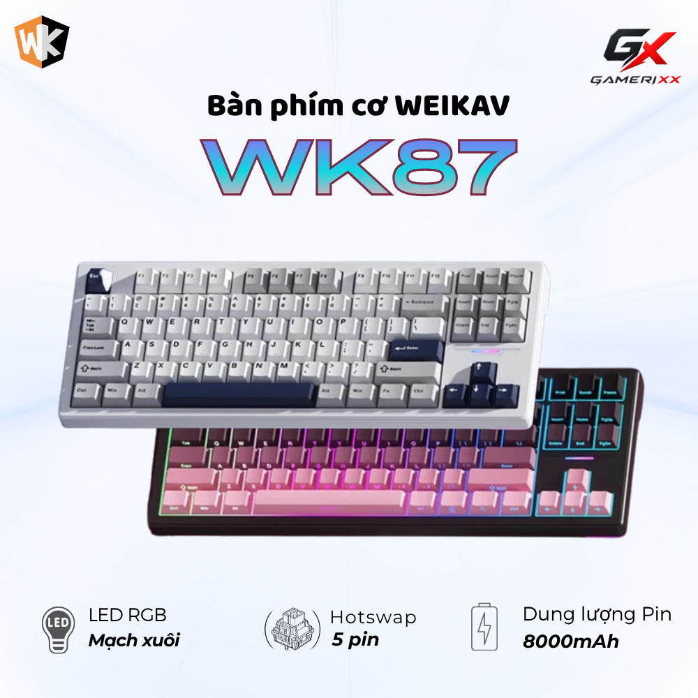 Bàn phím cơ Weikav WK87 kết nối không dây bluetooth - Phù hợp chơi game ...