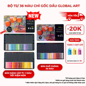 Bút Chì Màu Gốc Dầu Cao Cấp GLOBAL ART 36/ 72 Màu Đậm Mịn, Ít Vụn Lõi 4mm Không Dễ Gãy Dùng Vẽ Tranh Phác Thảo M40007/8