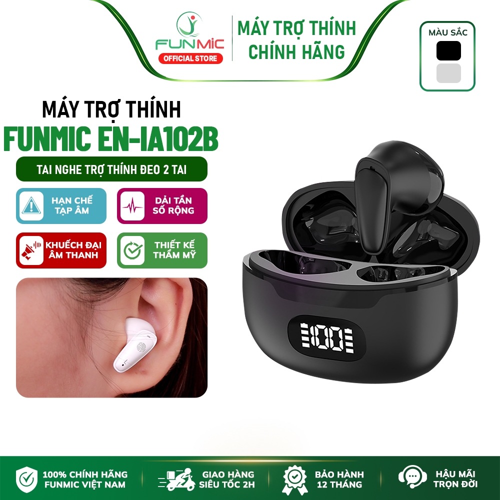 Tai nghe trợ thính không dây Funmic EN-IA102B - Thiết kế hiện đại nhét tai siêu  - Pin sạc
