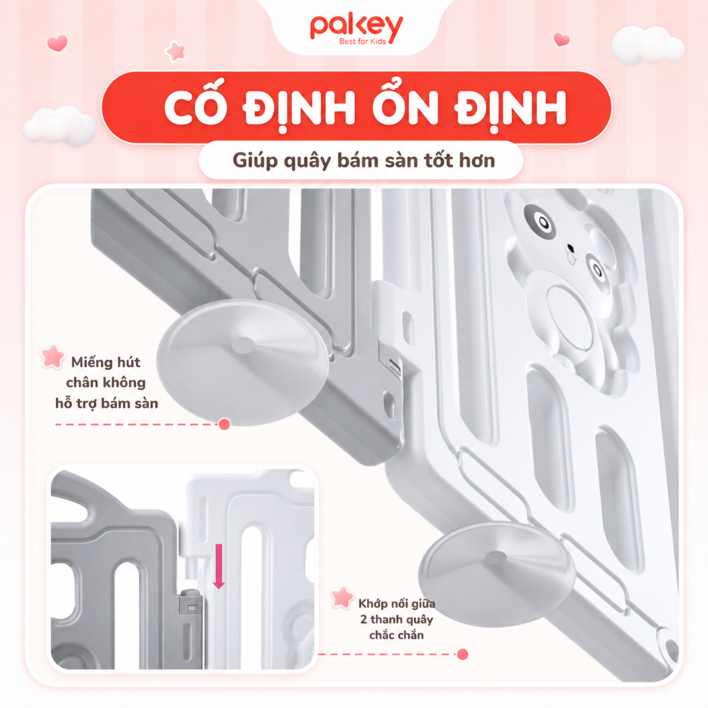 Quây Cũi Nhựa PAKEY Tặng Thảm + Bóng + Giỏ Bóng, Quây Cũi Nhựa Cho Bé Little Bear An Toàn Dày Dặn