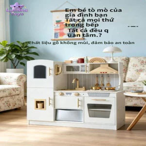 Bộ đồ chơi bếp gỗ tự nhiên kích thước 60x26x80cm, giúp bé phát triển trí tưởng tượng và sáng tạo