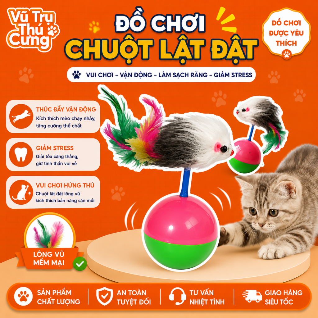 Đồ Chơi Chuột Lật Đật Cho Mèo Tương Tác