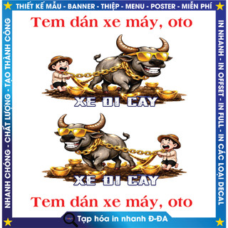 Tem Dán Xe Nổi 3D Đi Cày Trâu Vàng Siêu Ngầu - tem chống nước chống  xước trang trí 2 bên xe