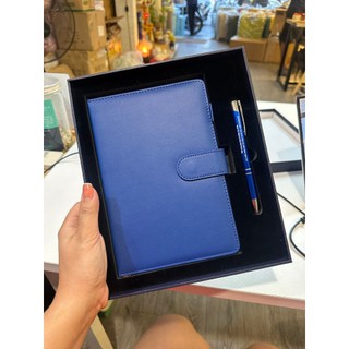 Bộ sản phẩm sổ da và bút viết có hộp đựng quà in logo theo yêu cầu