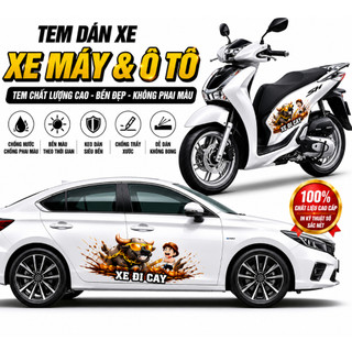Tem Dán Xe Nổi 3D Đi Cày Trâu Vàng Siêu Ngầu - tem chống nước chống  xước trang trí 2 bên xe