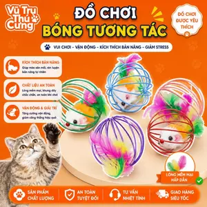 Đồ chơi cho chó mèo, bóng lồng sắt có chuột lông vũ