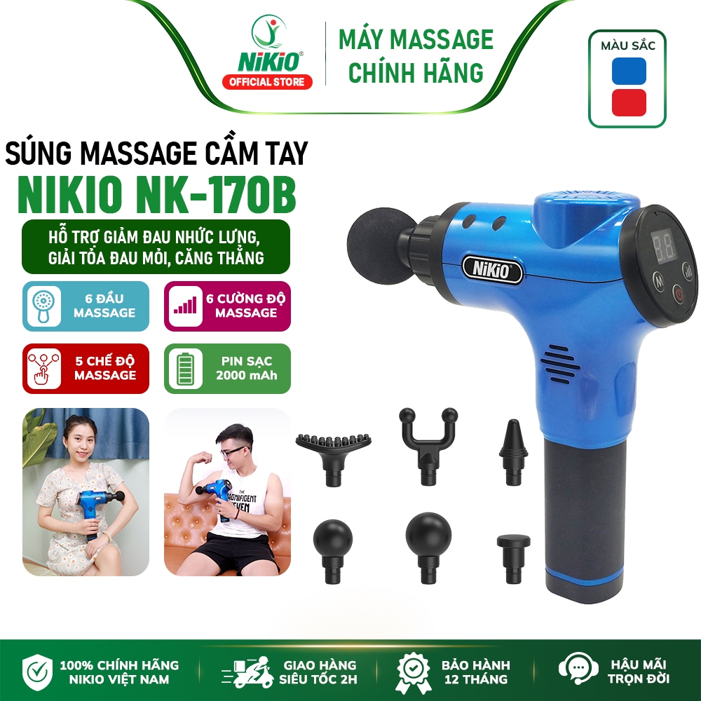 Súng massage cầm tay Nhật Bản Nikio NK-170B - 6 đầu, 5 chế độ mát xa - Màu Đỏ