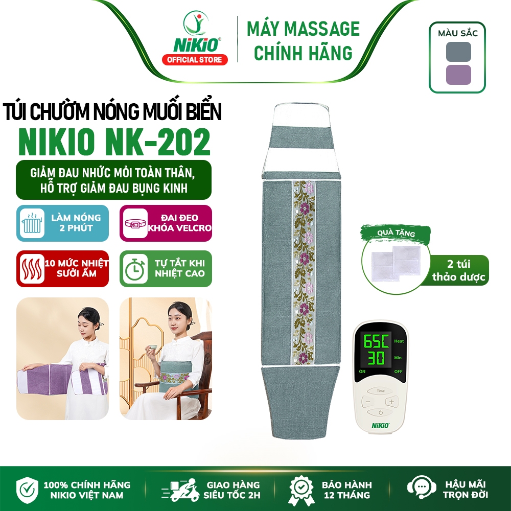 Đai chườm nóng massage bụng giữ ấm toàn thân Nikio NK-202 - Phiên bản khóa dán, thảo dược giảm đau