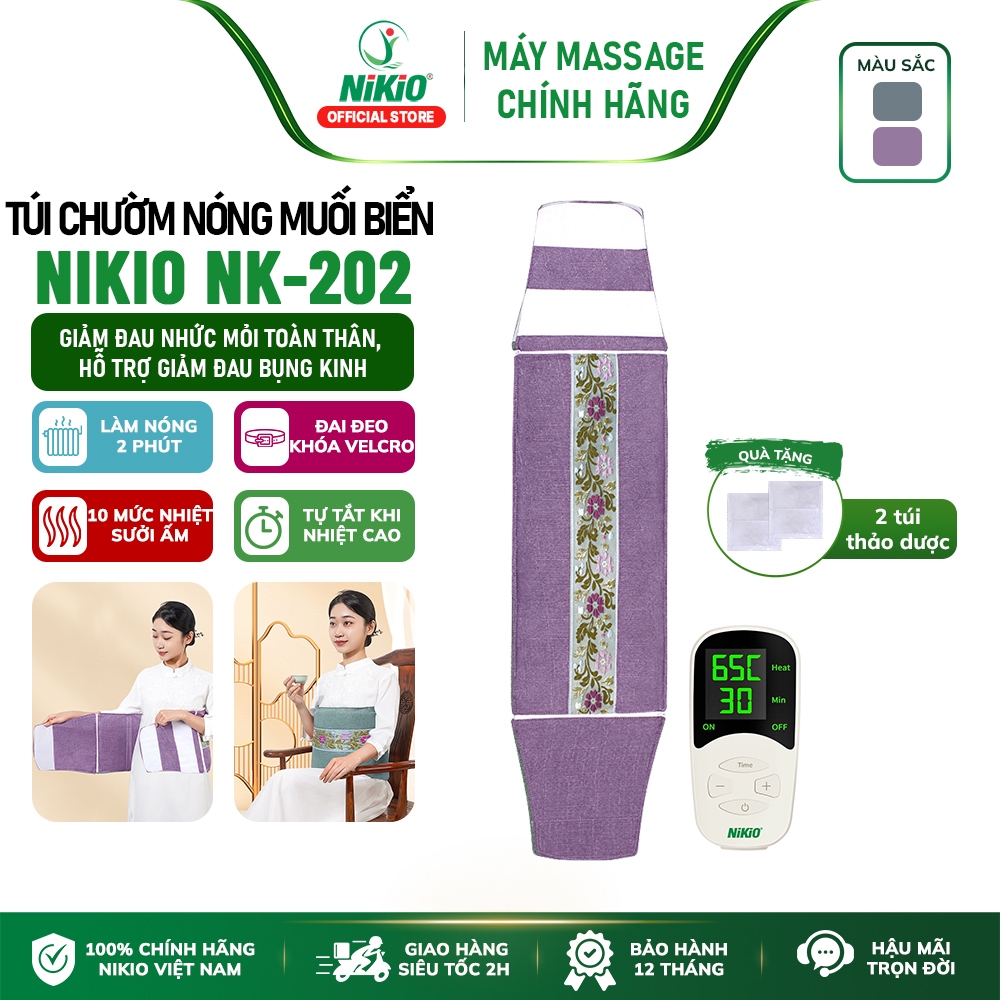 Đai chườm nóng massage bụng giữ ấm toàn thân Nikio NK-202 - Phiên bản khóa dán, thảo dược giảm đau