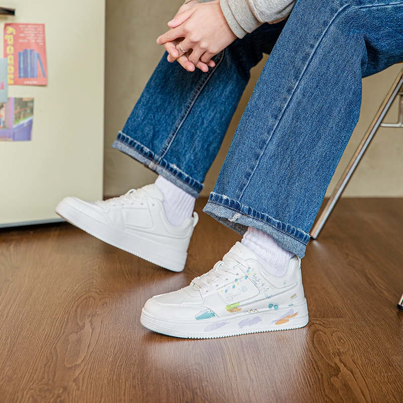 FOXERCHIC Sepatu Wanita Giày Casual Mới Năm 2026 Họa Tiết Graffiti Giày Cao Gót Đế Platform