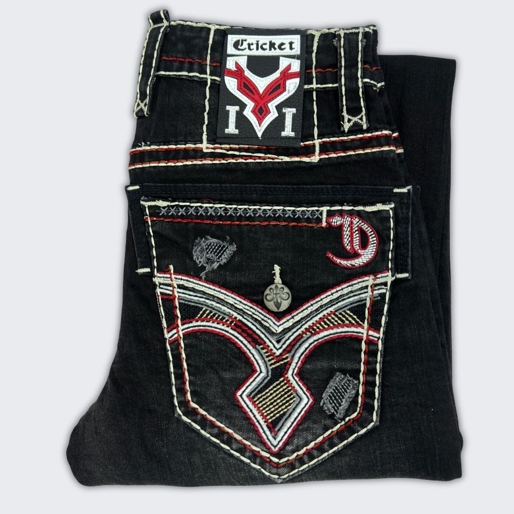 Quần Jeans Đen Rock Dài Nam Thêu Chỉ Trắng - Vải Jeans Denim Cao Cấp Co Giãn Nhẹ Form Slim Suông D01