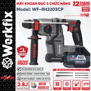 Máy khoan đục bê tông WORKFIX WF-RH2203CP, Có giảm rung trấn AVS - Chống lật Anti_kickback