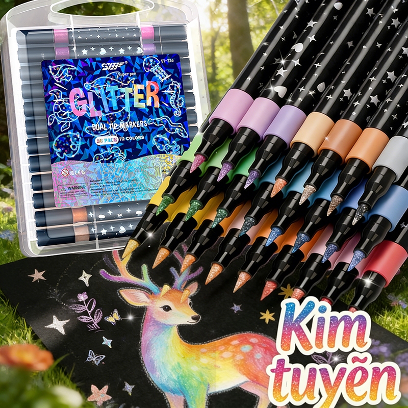 Bút dạ màu acrylic marker đầu cọ màu nước 48/96 màu cho bé học tập người lớn sáng tạo nghệ thuật