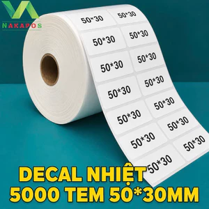 CUỘN BỰ 5000 TEM Decal in tem nhãn 50*30 mã vạch 50x30 x 2 tem/hàng Tem mã vạch nhãn dán tem phụ in thông tin bao bì