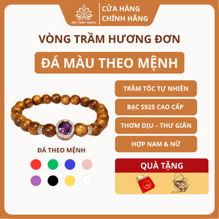 Vòng Tay Trầm Hương Tốc Việt Tròn Đơn Mix Charm Bạc S925 Đá Radiant Theo Mệnh - Mộc Trầm Hương MTH