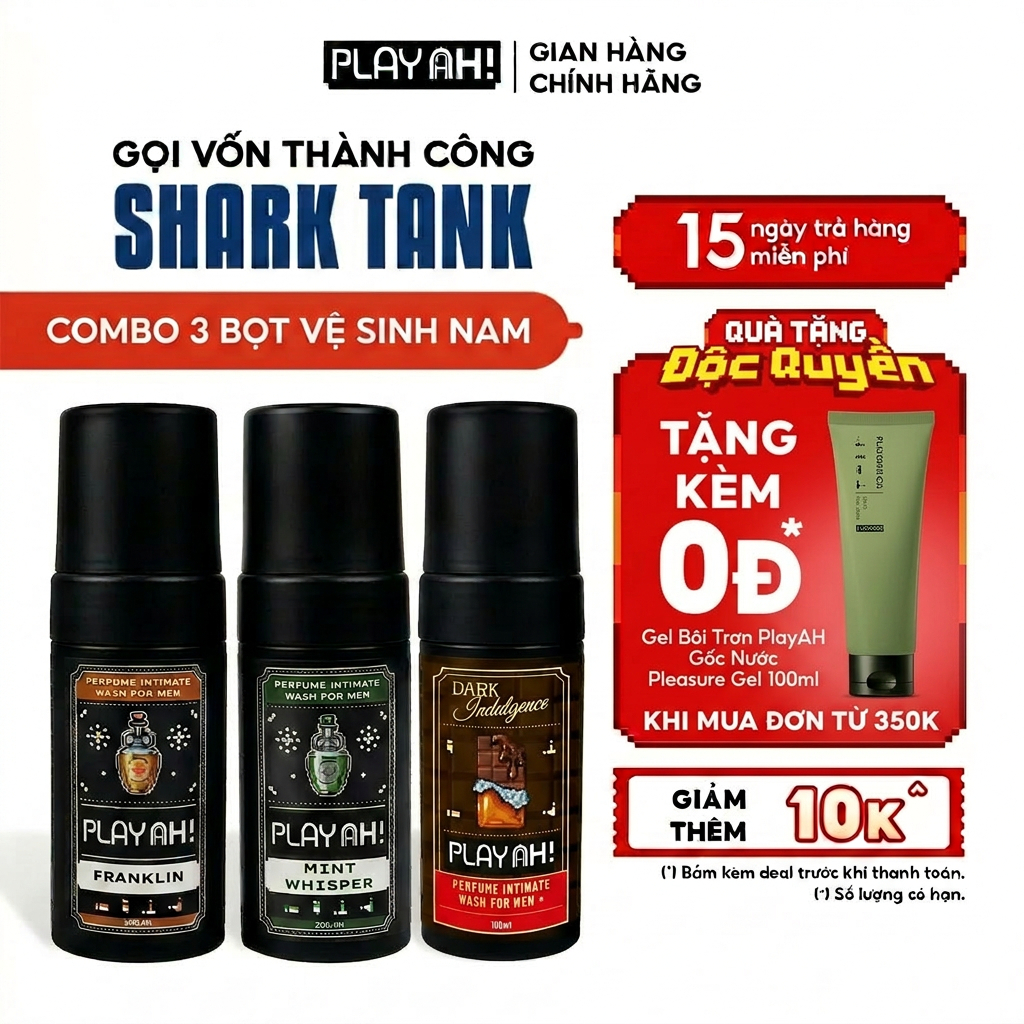 Bọt Dung Dịch Vệ Sinh Nam PlayAh! Dark Indulgence hương Chocolate/Mint Whisper/Franklin tạo bọt 100ml