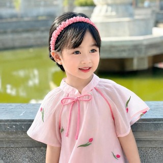 Bờm Cài Tóc Bé Gái Nhiều Màu Sắc Chất Gấm Nhún Mặc Áo Dài, Áo Bà Ba Váy Đi Biển, Đi Chơi